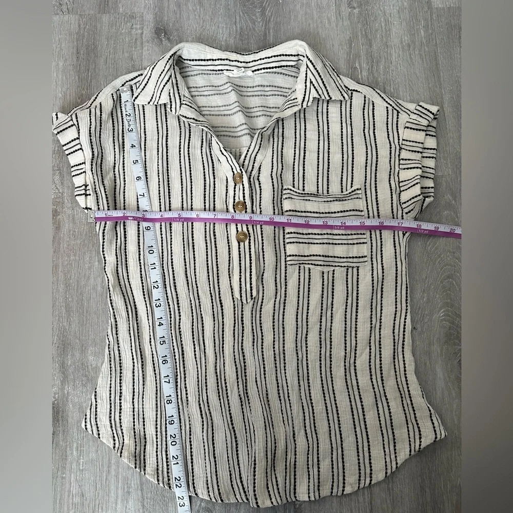 Blu Pepper White Striped Half Button Collared Short Sleeve Sz M Casual Clean - Picture 5 of 7
